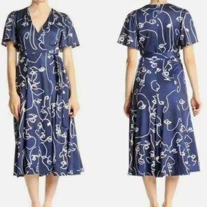 Hutch Navy Blue Rosa Art Face Print Midi Belted Wrap Dress Lined Womens Size 1X